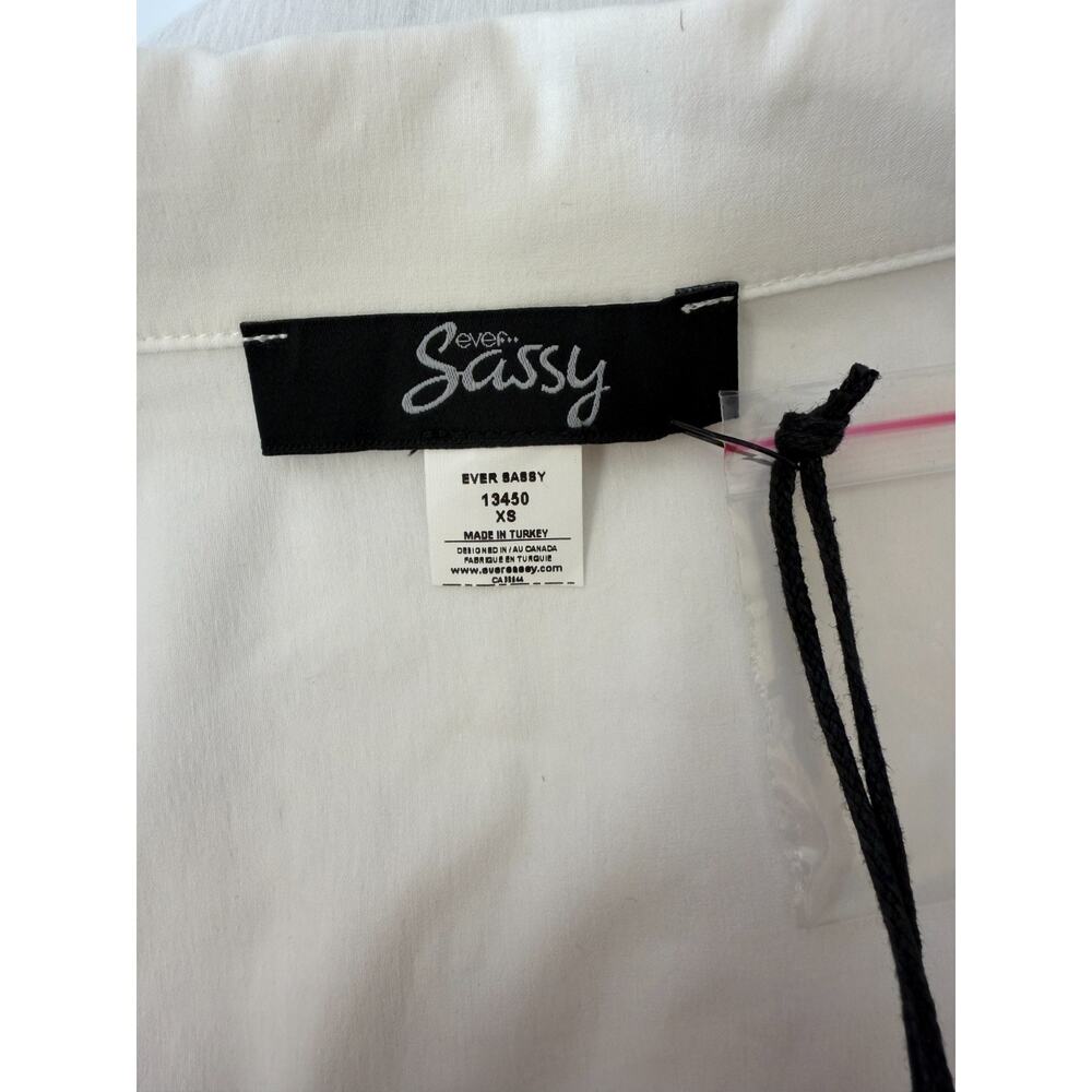 NWT Sassy BOUTIQUE #13450 White w/Black Pattern Button Down Tunic #0216 XS - Picture 12 of 12